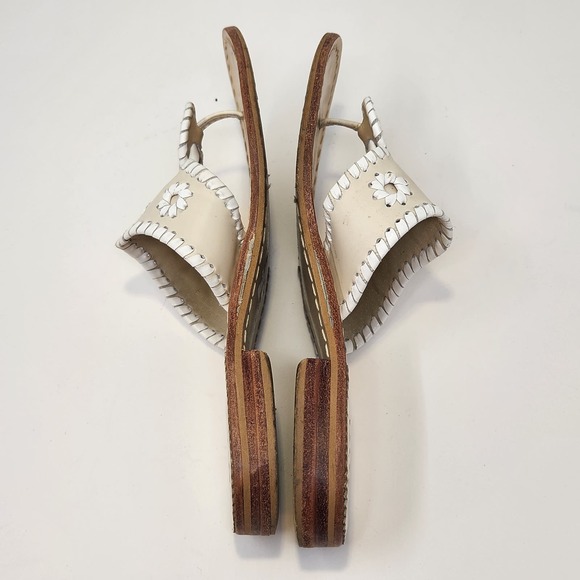 Jack Rogers Womens Hampton Thong Slip On Sandals Size 7 M Tan Cream Leather - Picture 8 of 9